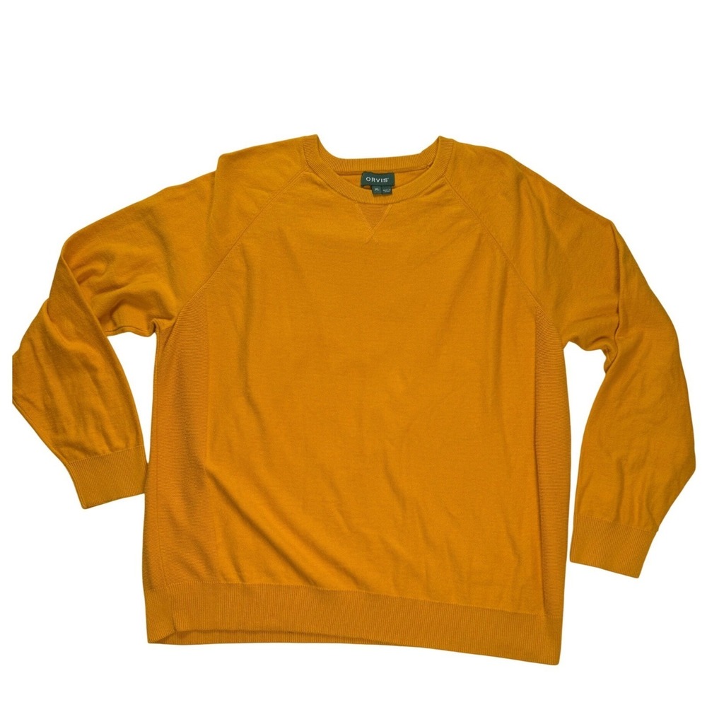 Orvis Mens XL Crewneck Sweater Mustard Yellow‎ Cotton Cashmere Blend Raglan